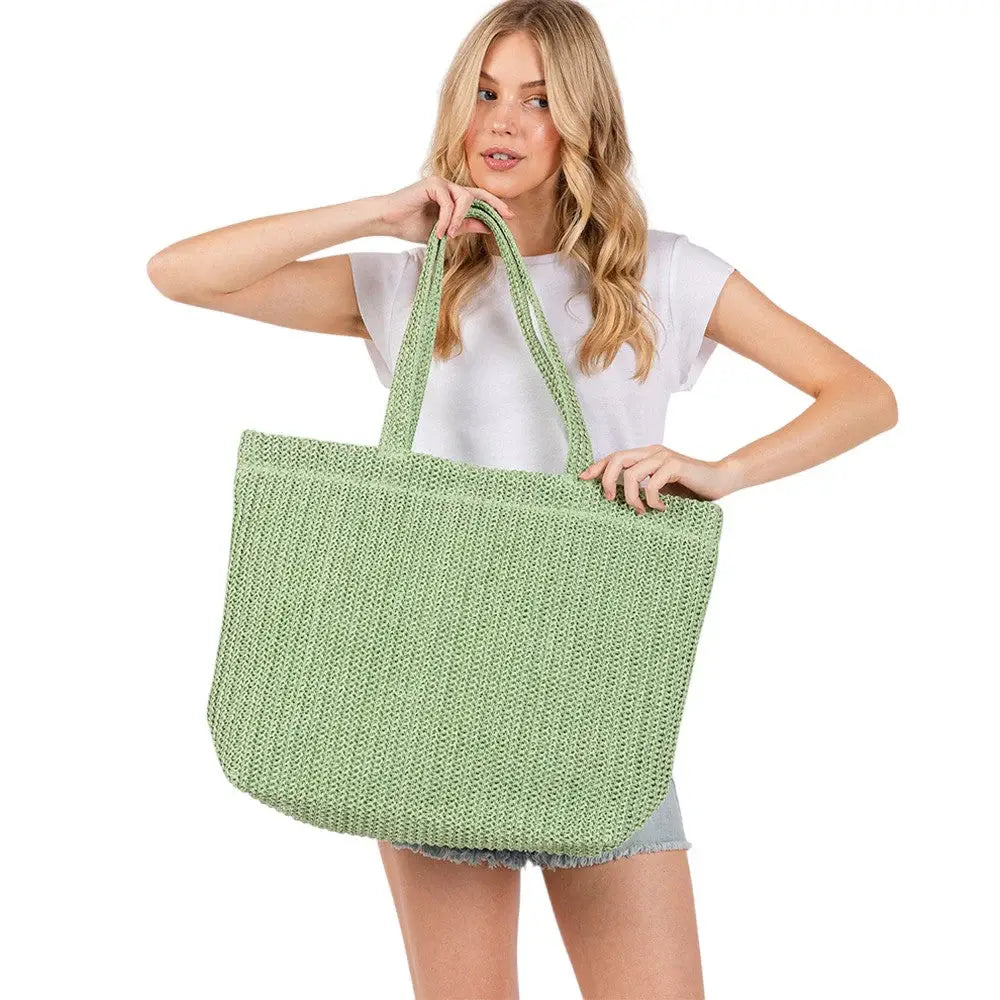 Solid Crochet Straw Tote Bag / Beach Bag - Madeline Love - Flyclothing LLC