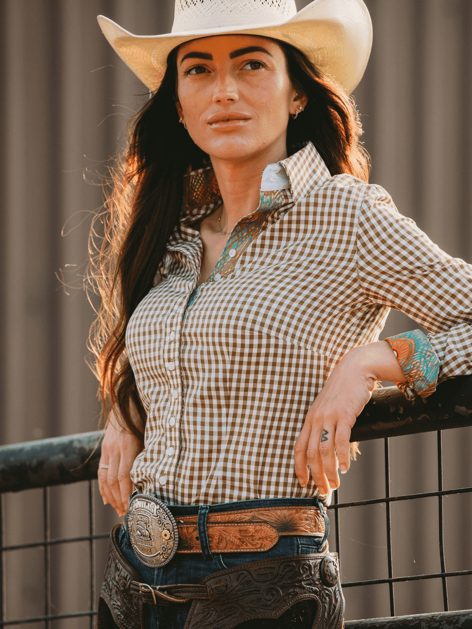 Olive Gingham Women's Western Shirt | Core Collection