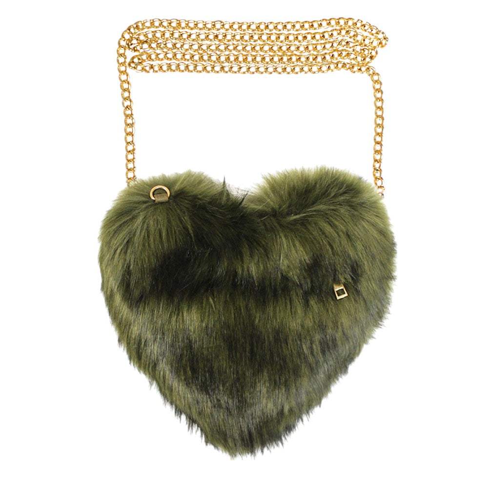 Faux Fur Heart Crossbody Bag - Madeline Love - Flyclothing LLC