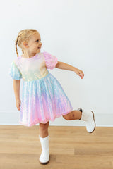 Ombre Puff Sleeve Sequin Dress - Mila & Rose ® - Flyclothing LLC