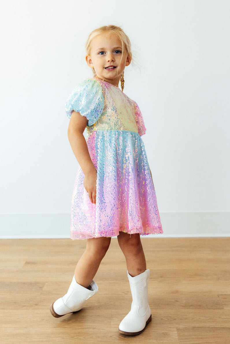 Ombre Puff Sleeve Sequin Dress - Mila & Rose ® - Flyclothing LLC