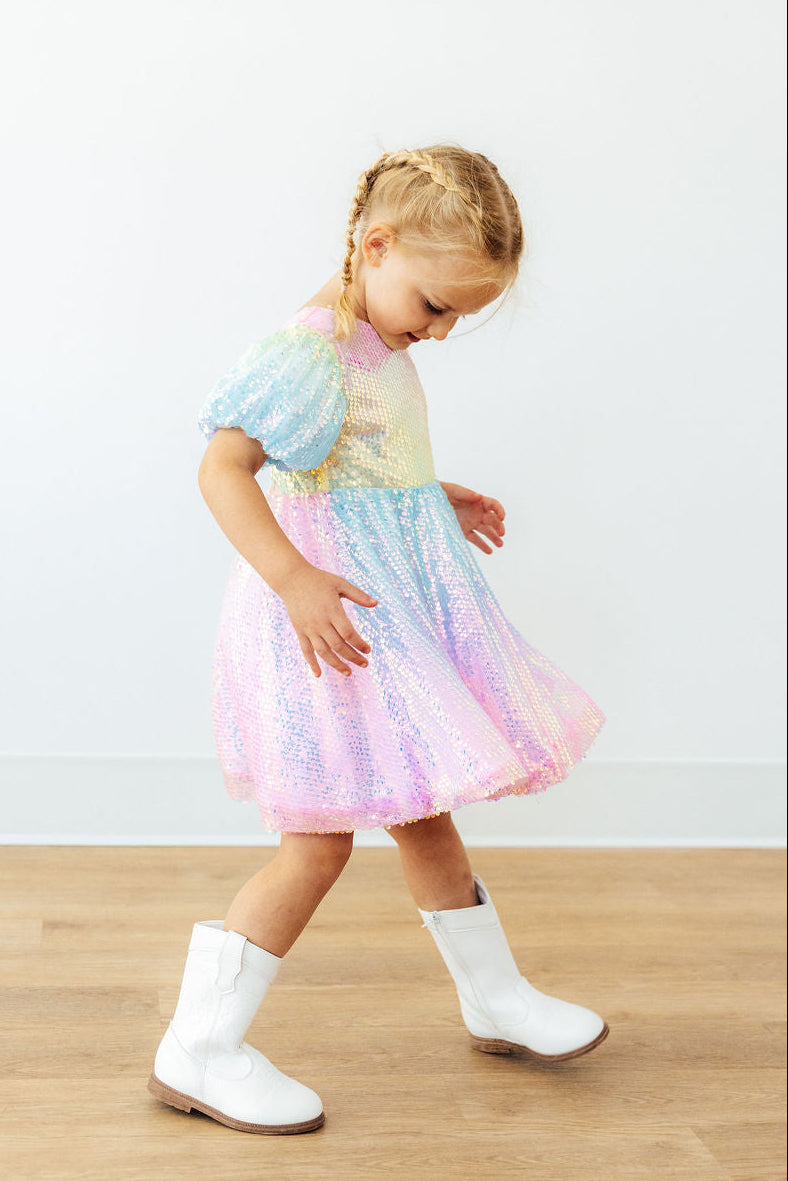 Ombre Puff Sleeve Sequin Dress - Mila & Rose ® - Flyclothing LLC
