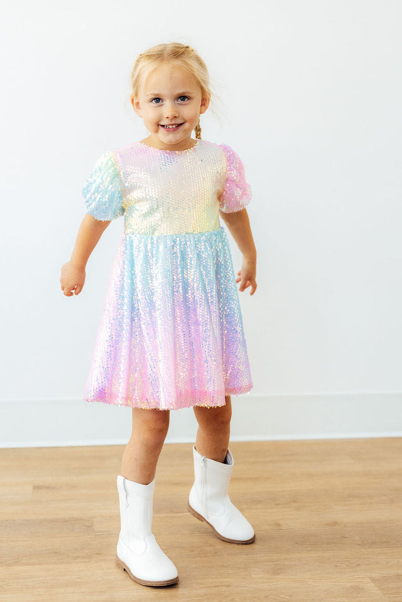 Ombre Puff Sleeve Sequin Dress - Mila & Rose ® - Flyclothing LLC