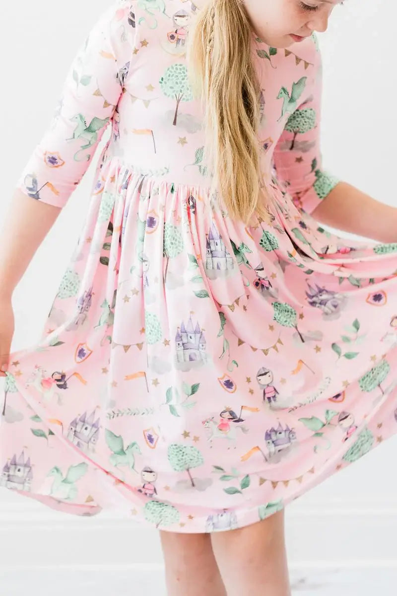 Once Upon a Time 3/4 Sleeve Pocket Twirl Dress - Mila & Rose ® - Flyclothing LLC