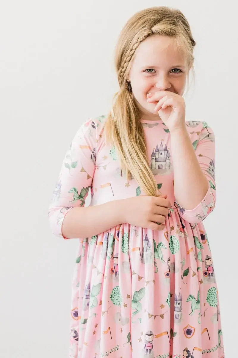 Once Upon a Time 3/4 Sleeve Pocket Twirl Dress - Mila & Rose ® - Flyclothing LLC