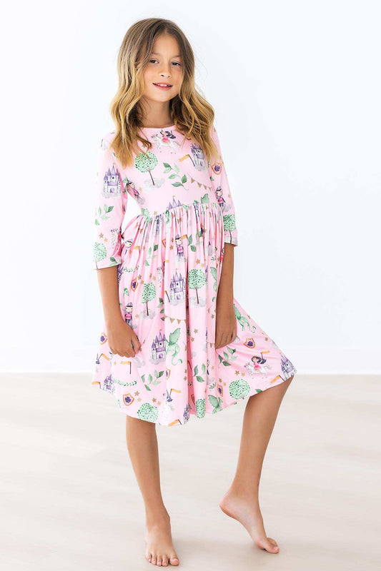 Once Upon a Time 3/4 Sleeve Pocket Twirl Dress - Mila & Rose ® - Flyclothing LLC