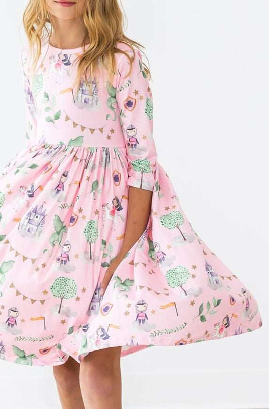 Once Upon a Time 3/4 Sleeve Pocket Twirl Dress - Mila & Rose ® - Flyclothing LLC