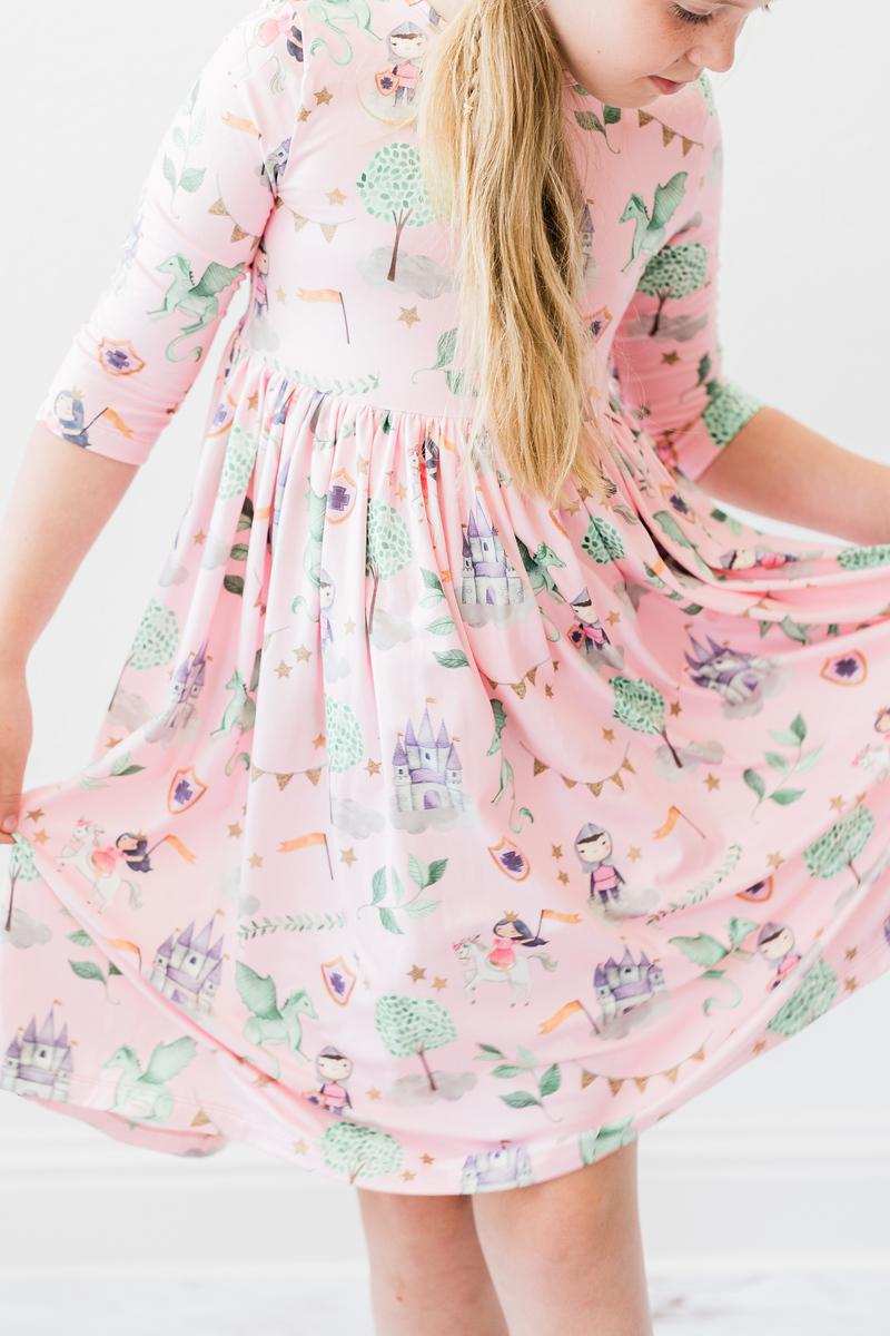 Once Upon a Time 3/4 Sleeve Pocket Twirl Dress - Mila & Rose ® - Flyclothing LLC