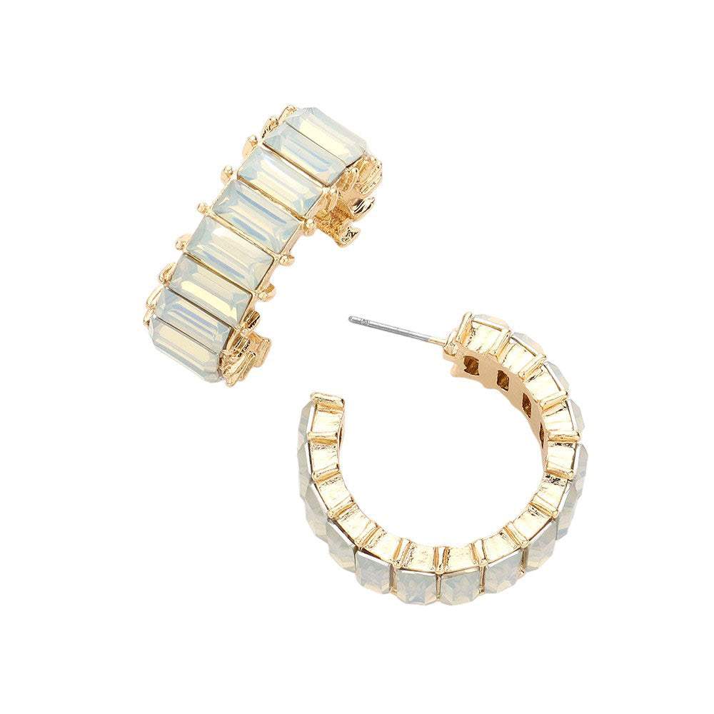 Baguette Stone Cluster Hoop Evening Earrings - Madeline Love - Flyclothing LLC