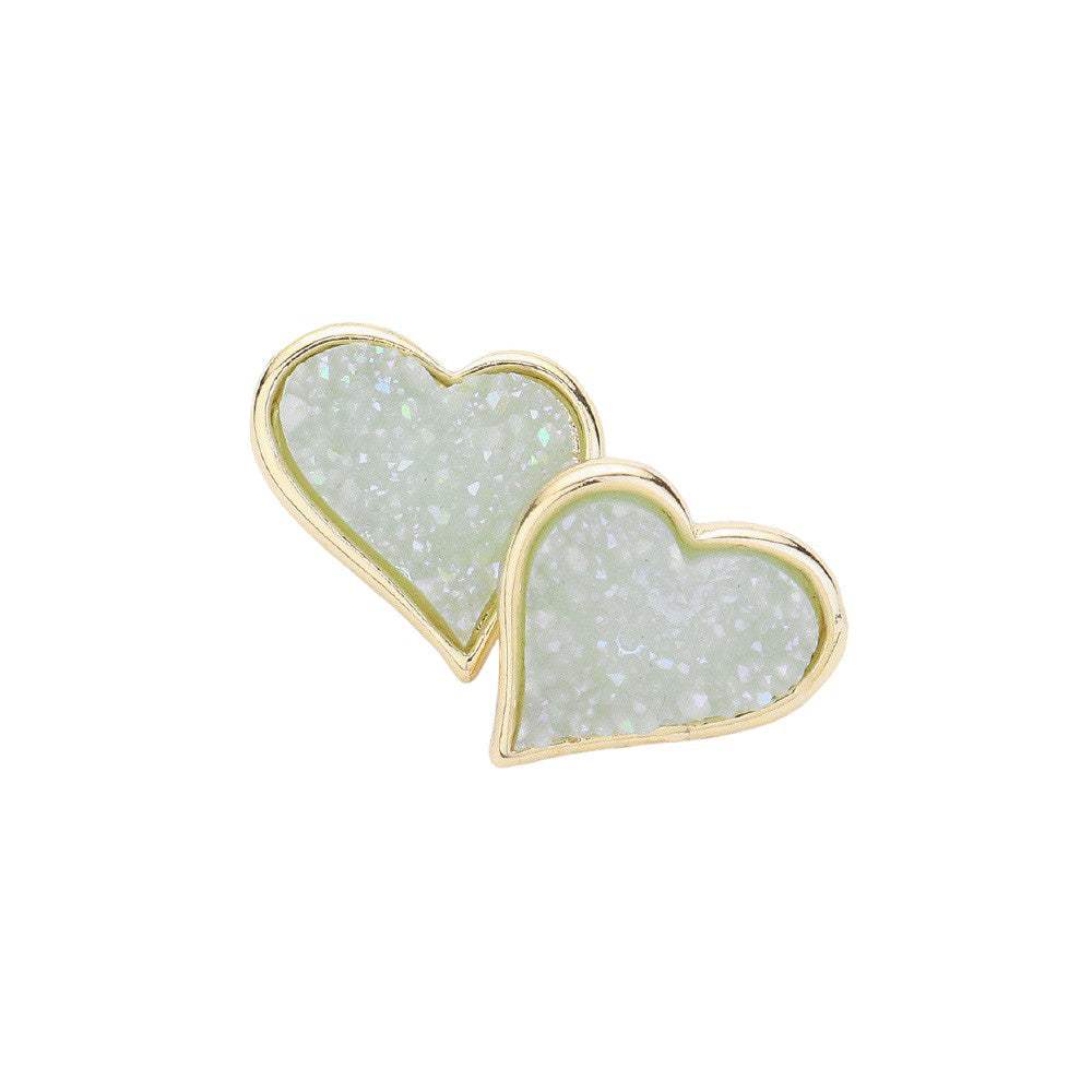 Druzy Heart Stud Earrings - Madeline Love - Flyclothing LLC