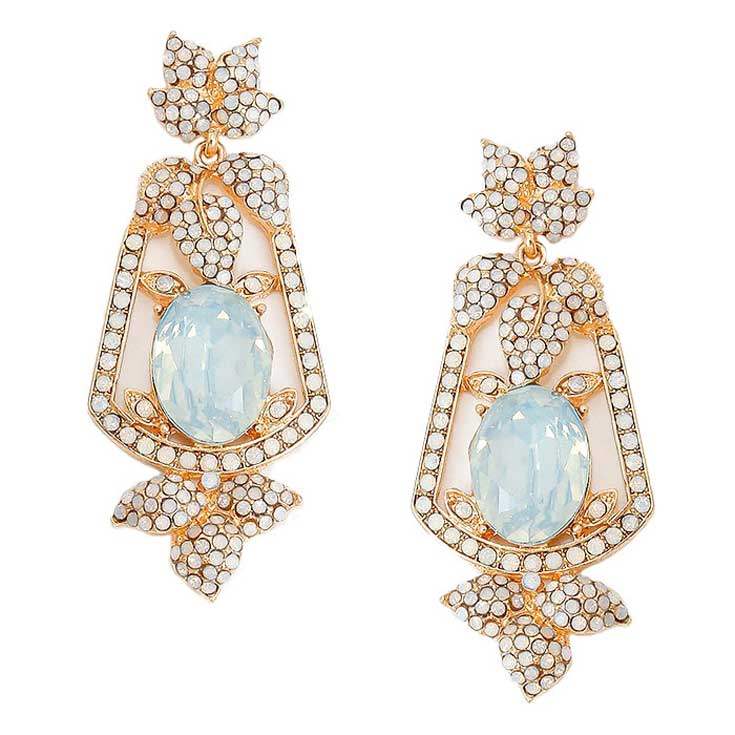 Oval Crystal Rhinestone Leaf Evening Earrings - Madeline Love - Flyclothing LLC