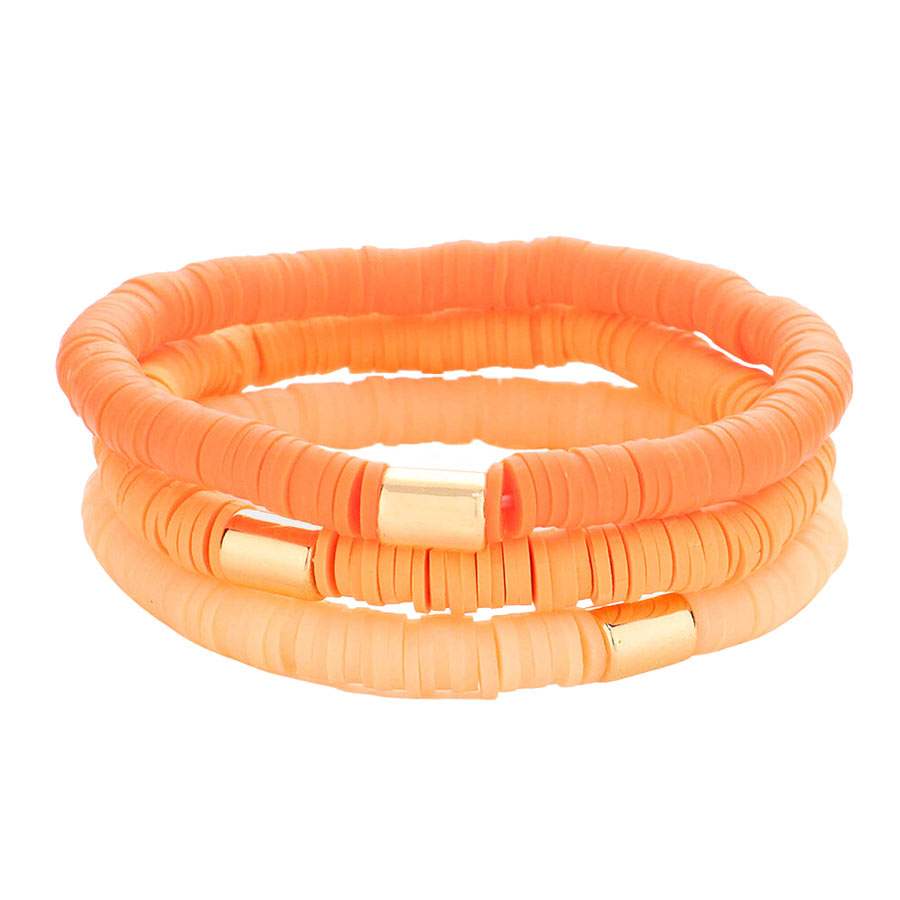 3PCS Metal Cylinder Heishi Beaded Stretch Bracelets - Madeline Love - Flyclothing LLC