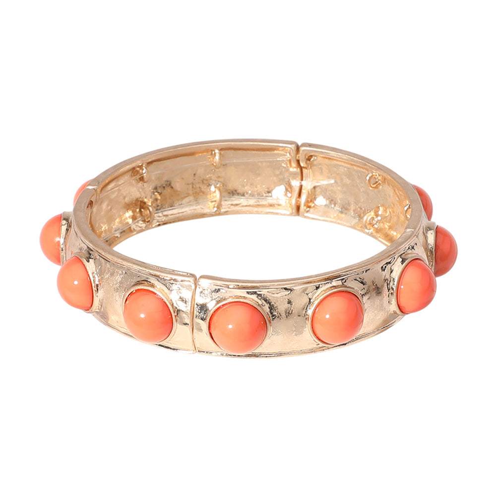 Bead Embellished Hammered Metal Stretch Bracelet - Madeline Love - Flyclothing LLC