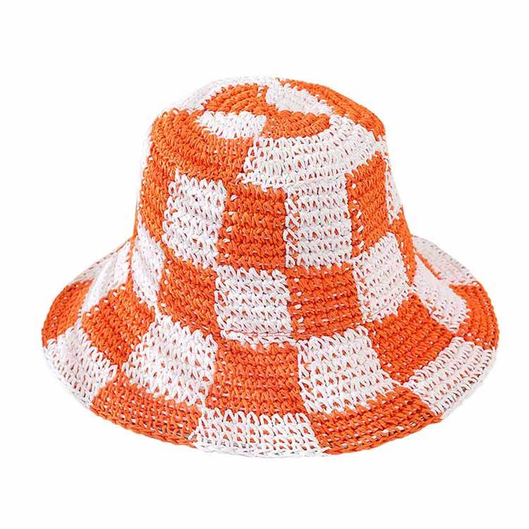 Checkerboard Patterned Straw Bucket Hat - Madeline Love - Flyclothing LLC