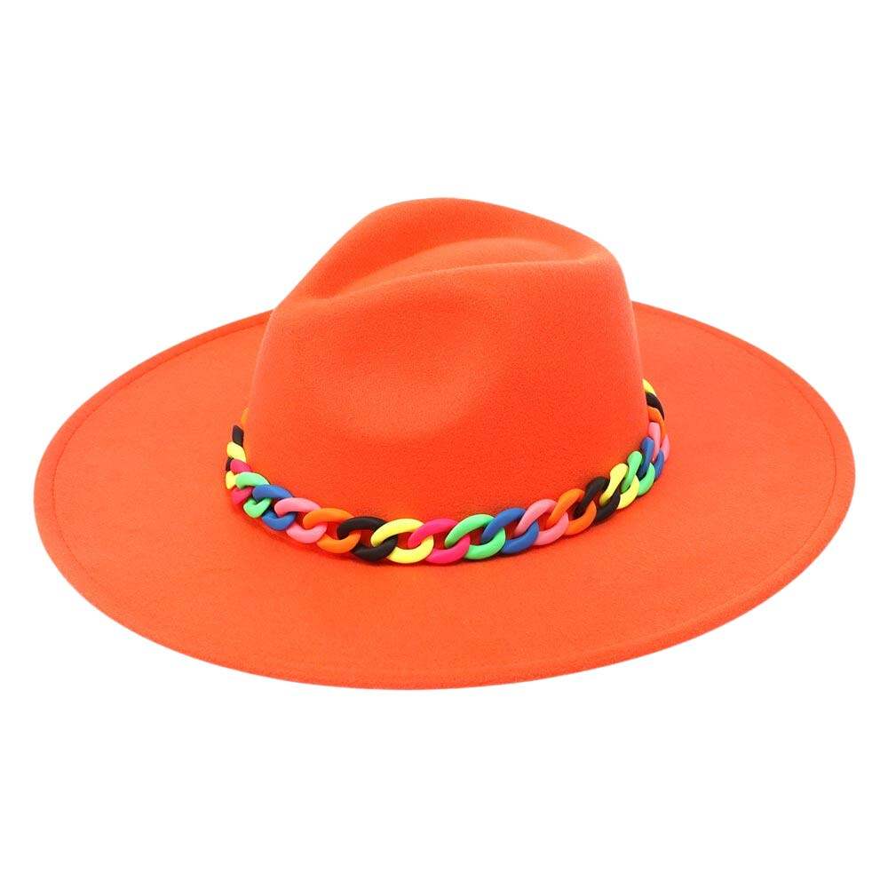 Colorful Chain Accented Solid Panama Hat - Madeline Love - Flyclothing LLC