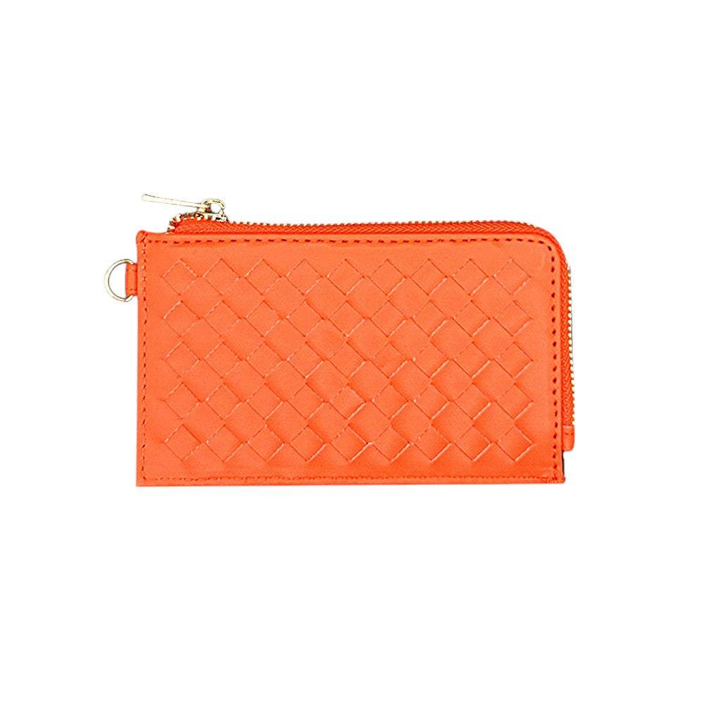 Faux Leather Basket Weave Flat Card Holder Wallet with Wristlet - Madeline Love - Flyclothing LLC