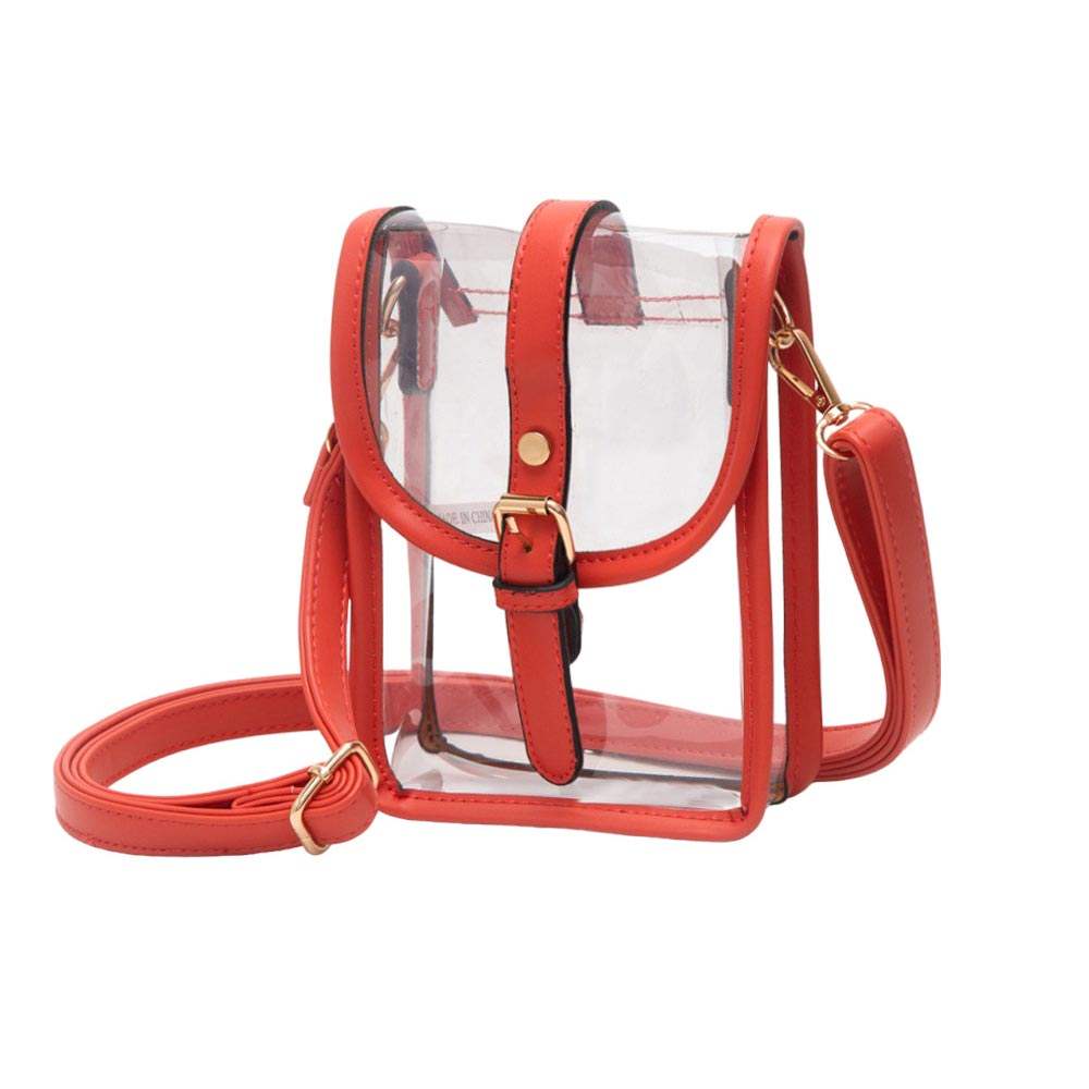 Faux Leather Belt Buckle Pointed Transparent Crossbody Bag - Madeline Love - Flyclothing LLC