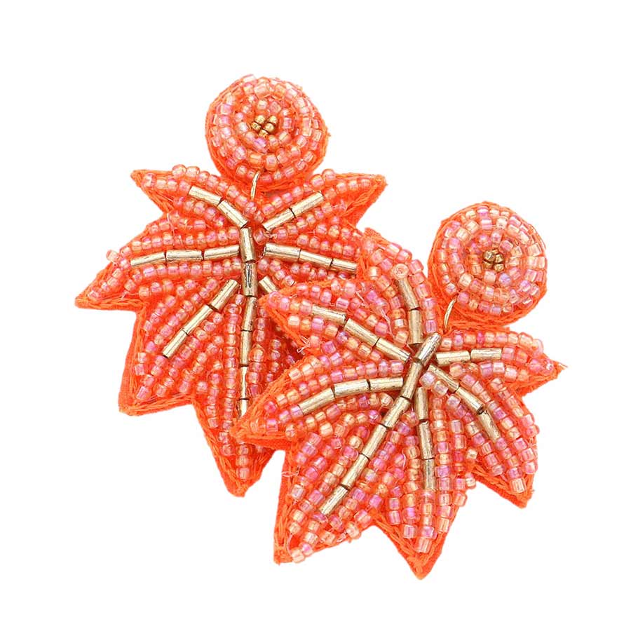 Felt Back Beaded Maple Leaf Dangle Earrings - Madeline Love - Flyclothing LLC