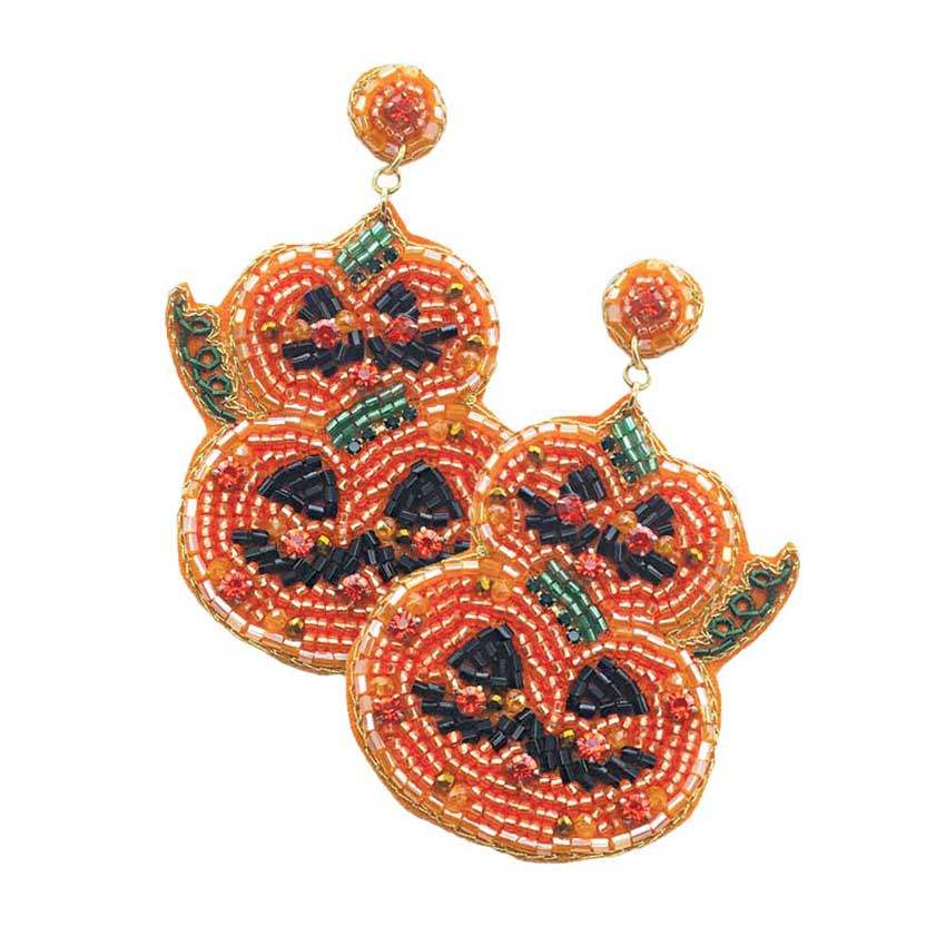 Felt Back Halloween Pumpkin Beaded Dangle Earrings - Madeline Love - Flyclothing LLC