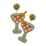 Felt Back Martini Rhinestone Pearl Beads Dangle Earrings - Madeline Love - Flyclothing LLC