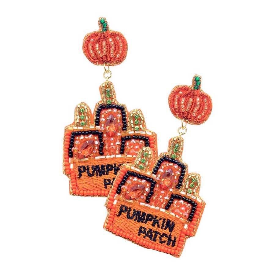 Felt-Back Pumpkin Patch Message Beaded Dangle Earrings - Madeline Love - Flyclothing LLC