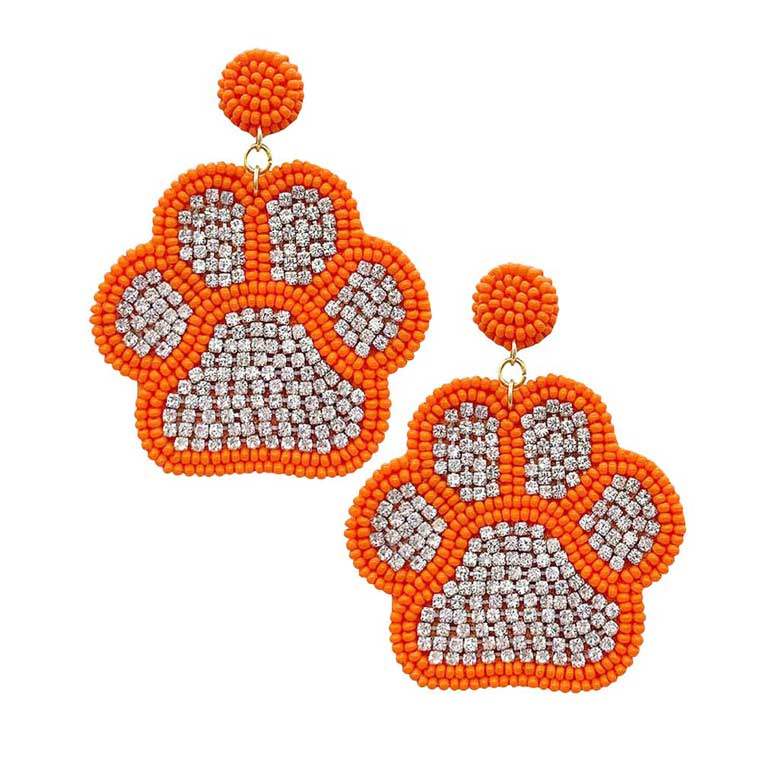 Felt Back Seed Beaded Trimmed Bling Paw Dangle Earrings - Madeline Love - Flyclothing LLC