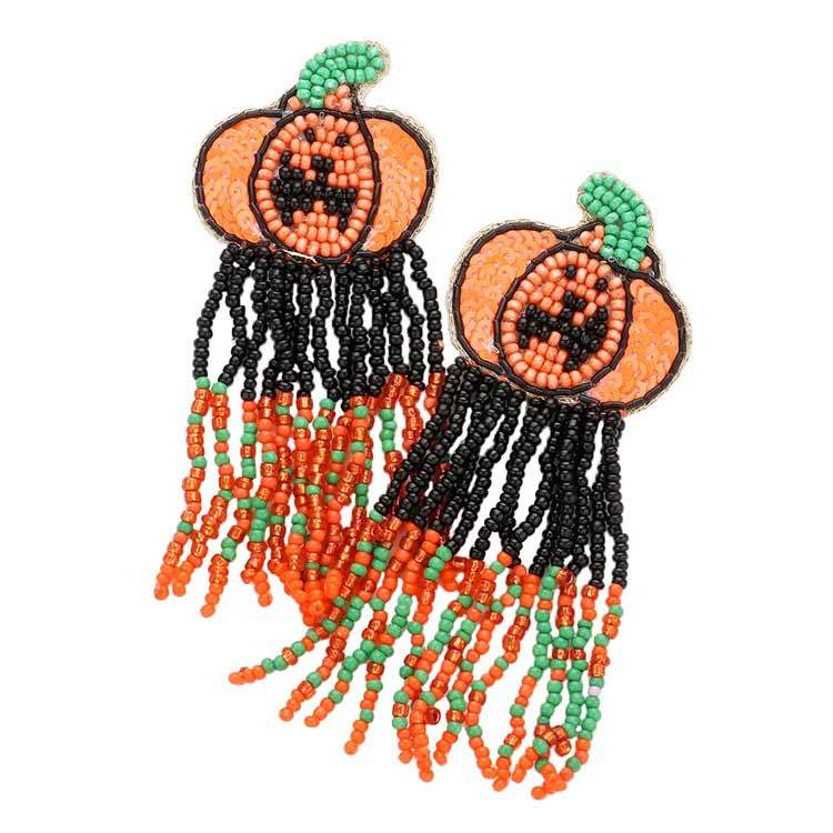 Felt Back Sequin Pumpkin Seed Beaded Fringe Dangle Earrings - Madeline Love - Flyclothing LLC