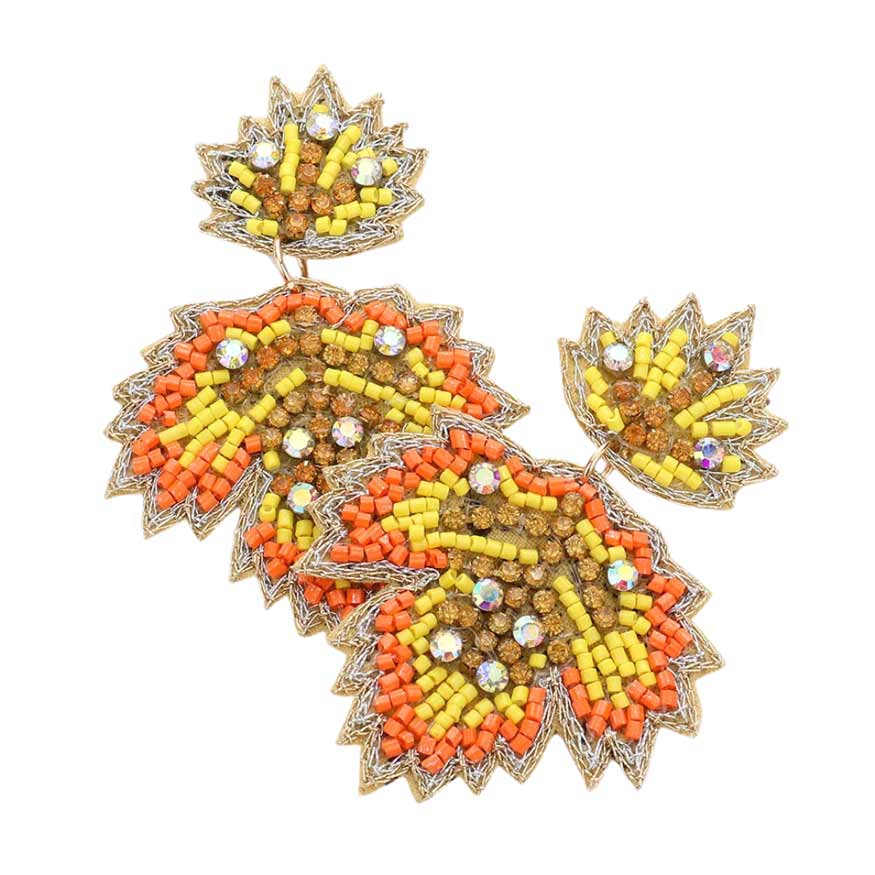 Felt Back Stone Beaded Maple Leaf Dangle Earrings - Madeline Love - Flyclothing LLC