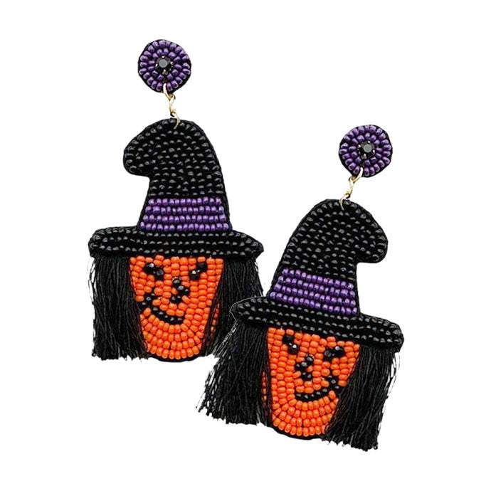 Felt Back Tassel Seed Beaded Witch Dangle Earrings - Madeline Love - Flyclothing LLC