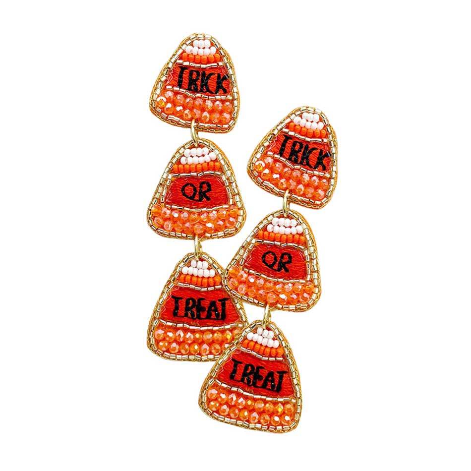 Felt Back Trick Or Treat Candy Teeth Beaded Dangle Earrings - Madeline Love - Flyclothing LLC