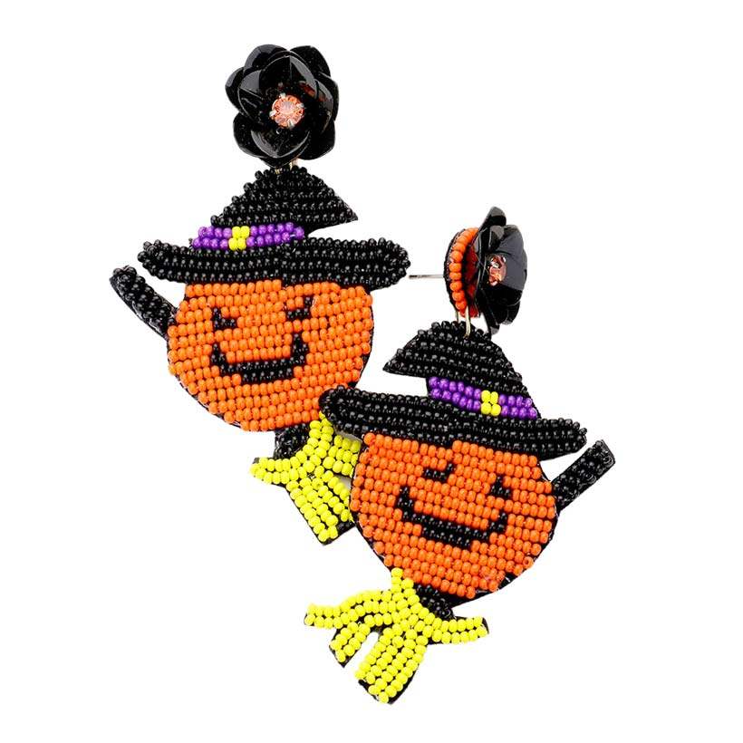 Flower Seed Bead Pumpkin Witch Earrings - Madeline Love - Flyclothing LLC