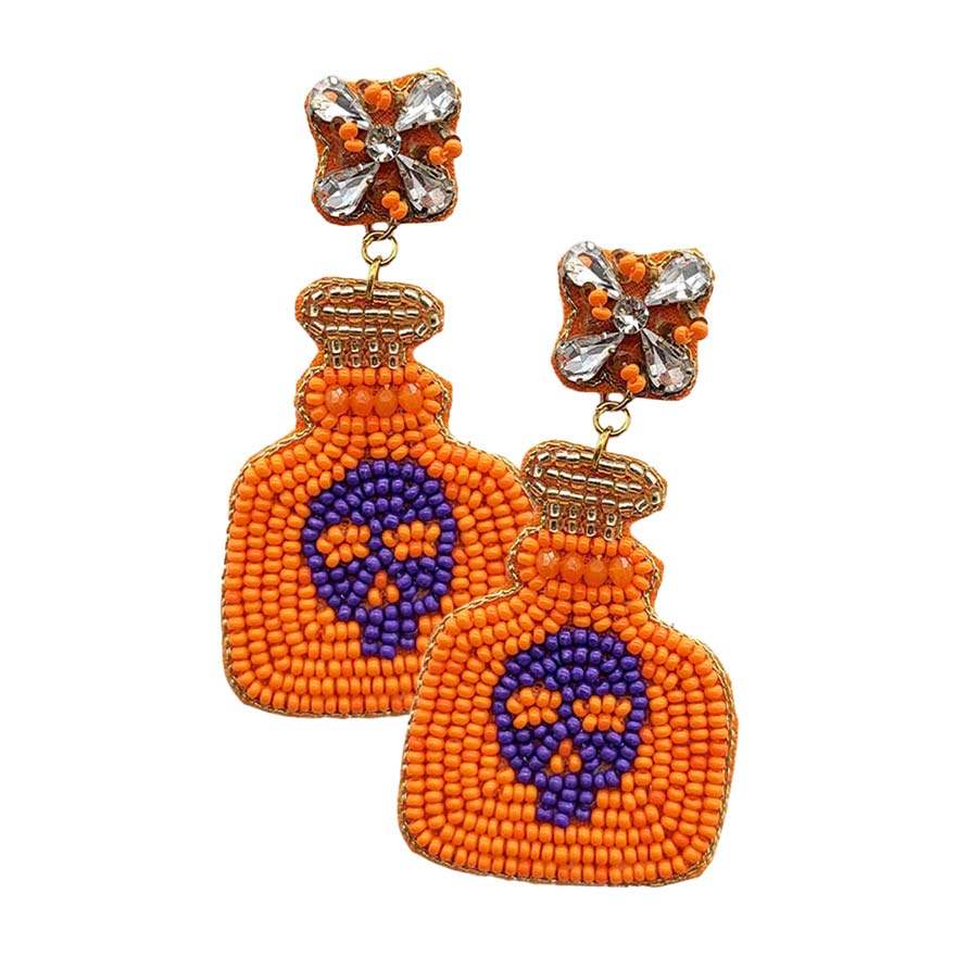 Halloween Felt Back Pumpkin Bottle Dangle Earrings - Madeline Love - Flyclothing LLC