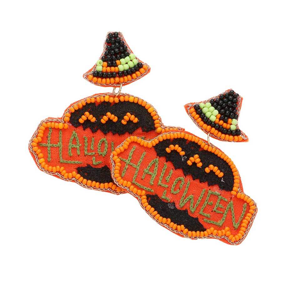 Halloween Message Beaded Witch Hat Pumpkin Earrings - Madeline Love - Flyclothing LLC
