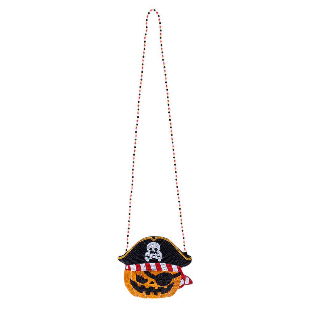 Halloween Pirate Pumpkin Beaded Mini Crossbody Bag - Madeline Love - Flyclothing LLC