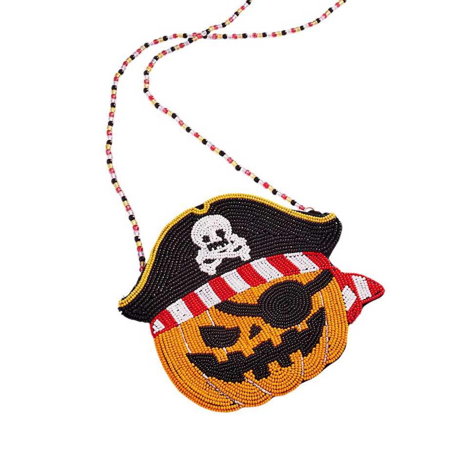 Halloween Pirate Pumpkin Beaded Mini Crossbody Bag - Madeline Love - Flyclothing LLC