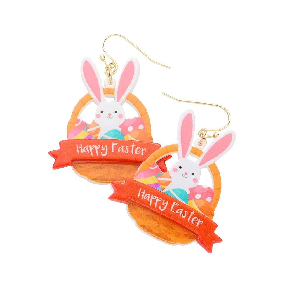 Happy Easter Message Resin Bunny Egg Basket Dangle Earrings - Madeline Love - Flyclothing LLC