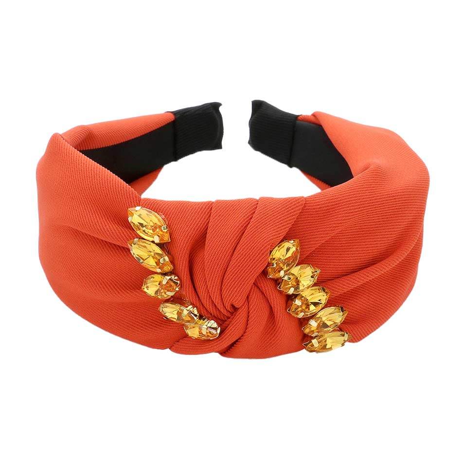 Marquise Stone Embellished Knot Burnout Headband - Madeline Love - Flyclothing LLC