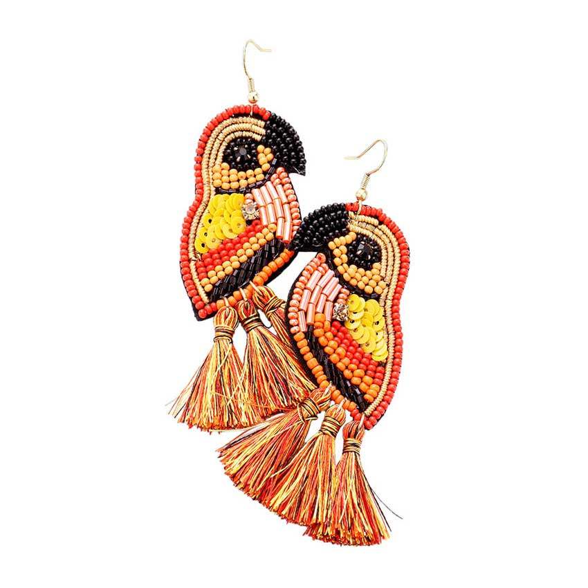 Multi Bead Sequin Parrot Tassel Earrings - Madeline Love - Flyclothing LLC