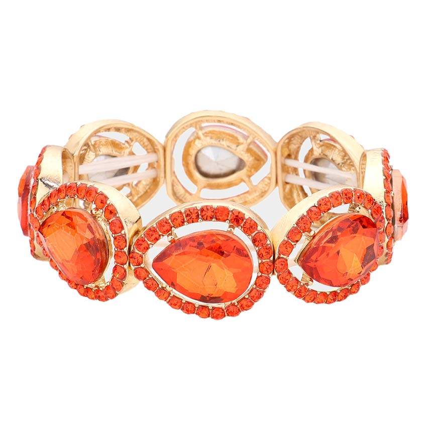 Pave Teardrop Trim Glass Crystal Stretch Evening Bracelet - Madeline Love - Flyclothing LLC