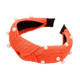 Pearl Embellished Straw Knot Burnout Headband - Madeline Love - Flyclothing LLC