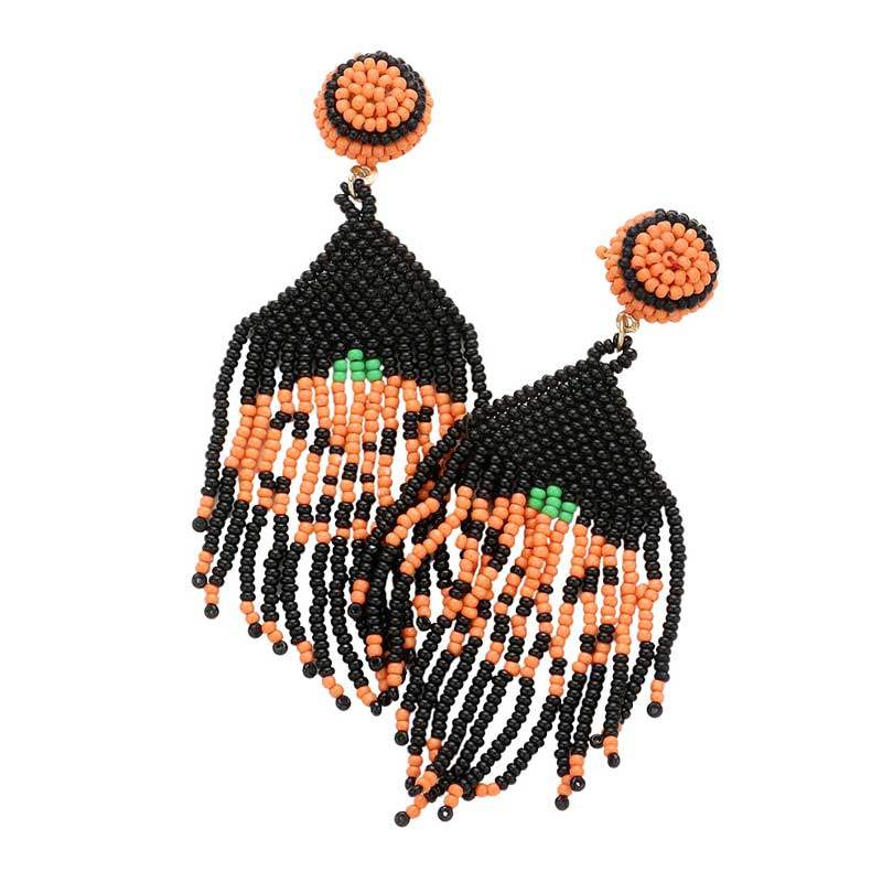 Pumpkin Detailed Seed Beaded Fringe Dangle Earrings - Madeline Love - Flyclothing LLC