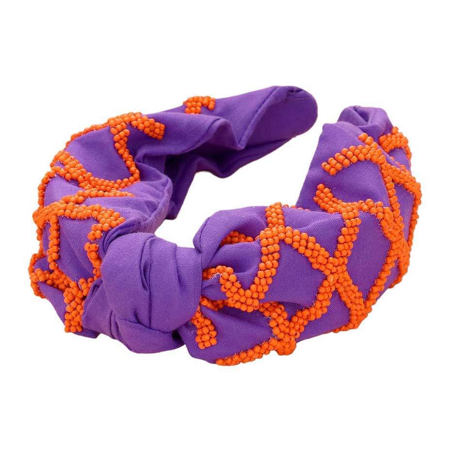 Game Day Seed Beaded Check Patterned Knot Burnout Headband - Madeline Love - Flyclothing LLC
