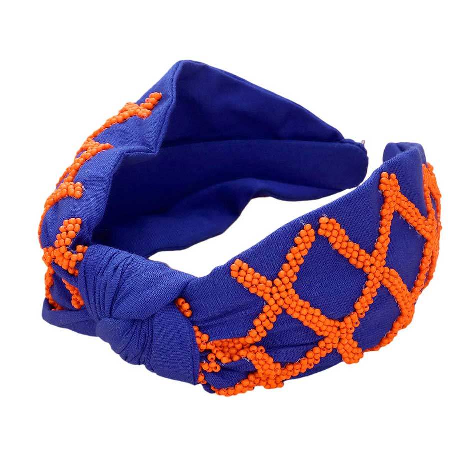 Game Day Seed Beaded Check Patterned Knot Burnout Headband - Madeline Love - Flyclothing LLC