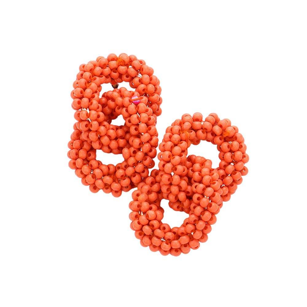 Seed Beaded Double Open Circle Link Dangle Earrings - Madeline Love - Flyclothing LLC