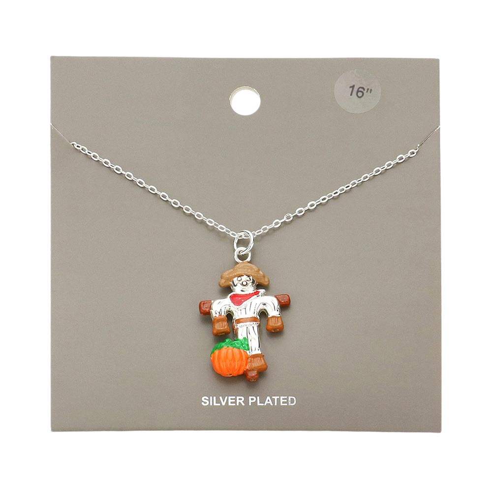 Silver Plated Scarecrow Pumpkin Pendant Necklace - Madeline Love - Flyclothing LLC