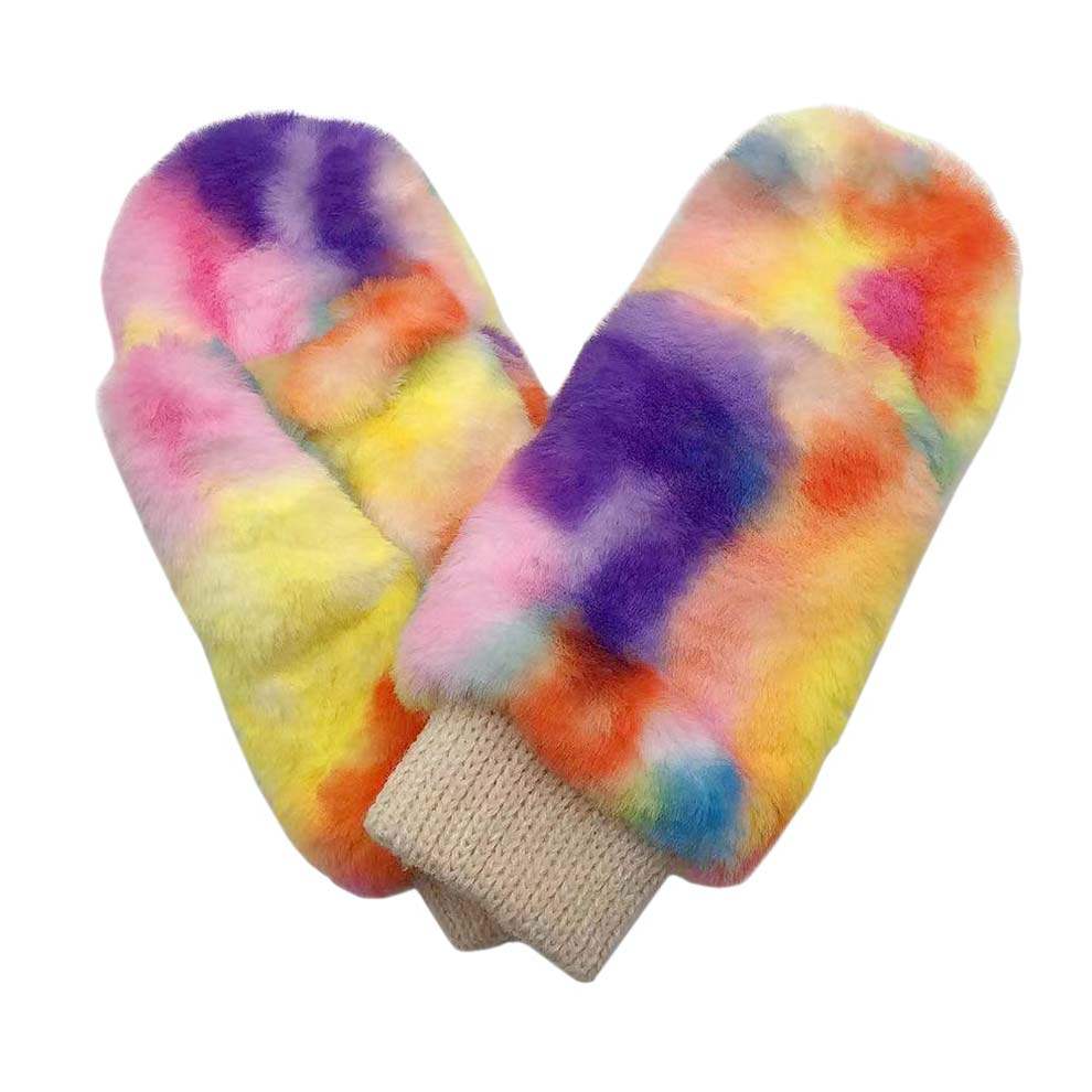 Tie Dye Faux Fur Mittens - Madeline Love - Flyclothing LLC