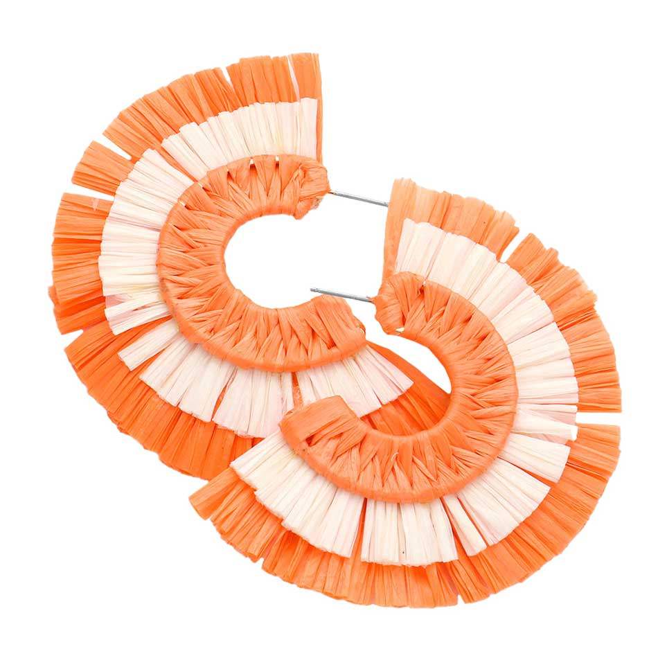 Two Tone Raffia Half Round Earrings - Madeline Love - Flyclothing LLC
