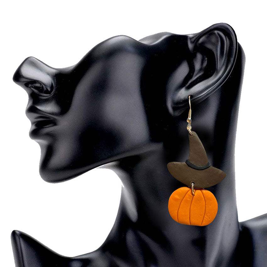 Witch Hat Pumpkin Polymer Clay Dangle Earrings - Madeline Love - Flyclothing LLC