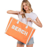 BEACH Message Embroidered Fringe Tote Bag / Beach Bag - Madeline Love - Flyclothing LLC