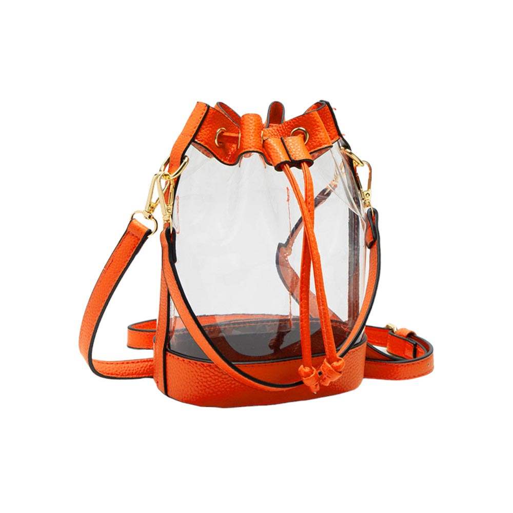 Solid Faux Leather Transparent Bucket Bag - Madeline Love - Flyclothing LLC